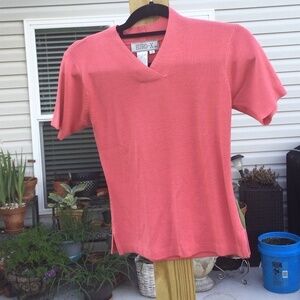 Euro-x womens silk shirt size small s Pink silk crop knit top v neck y2k 90s vtg